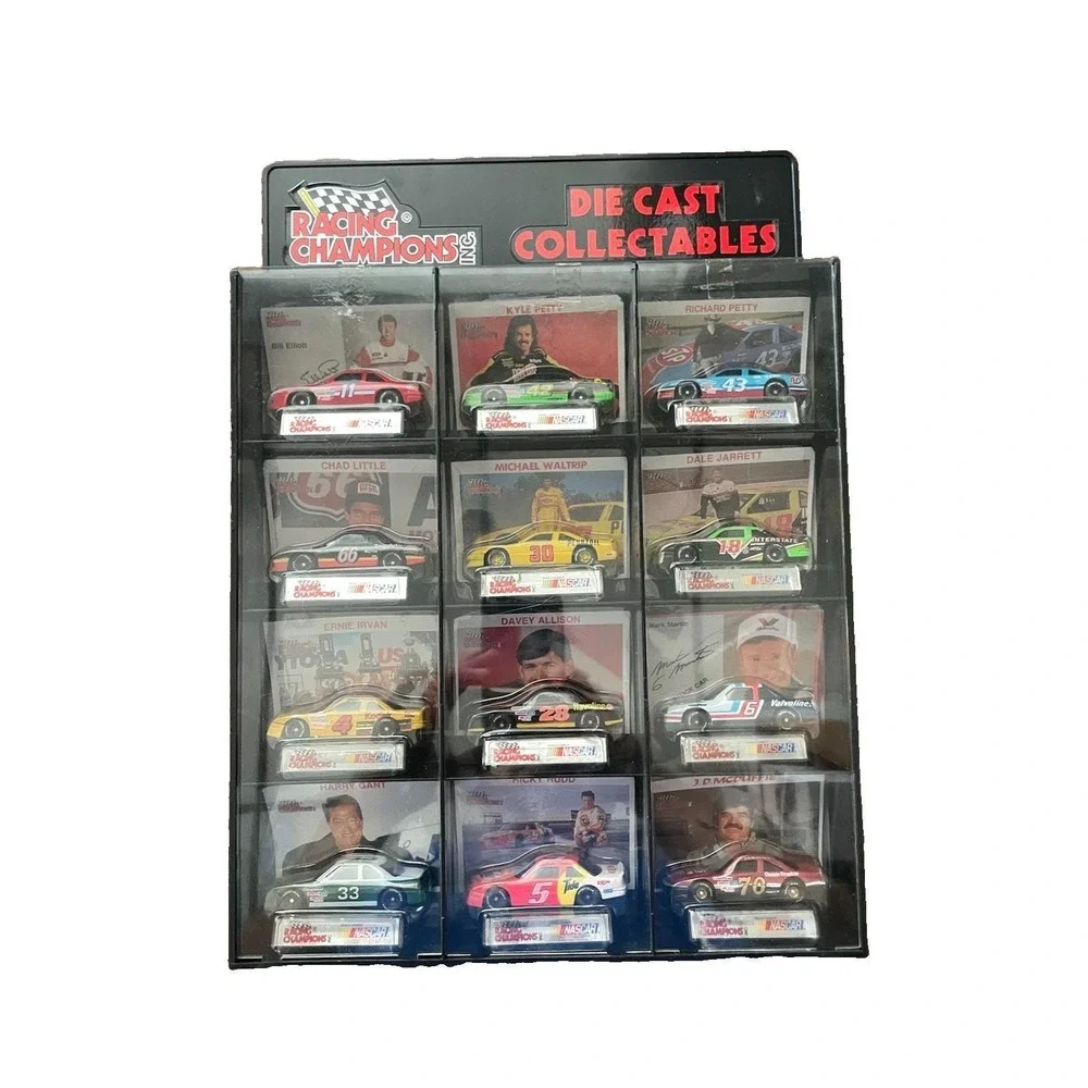 1992 Racing Champions DieCast Collectables NASCAR 12 Cars Drivers & Display Case